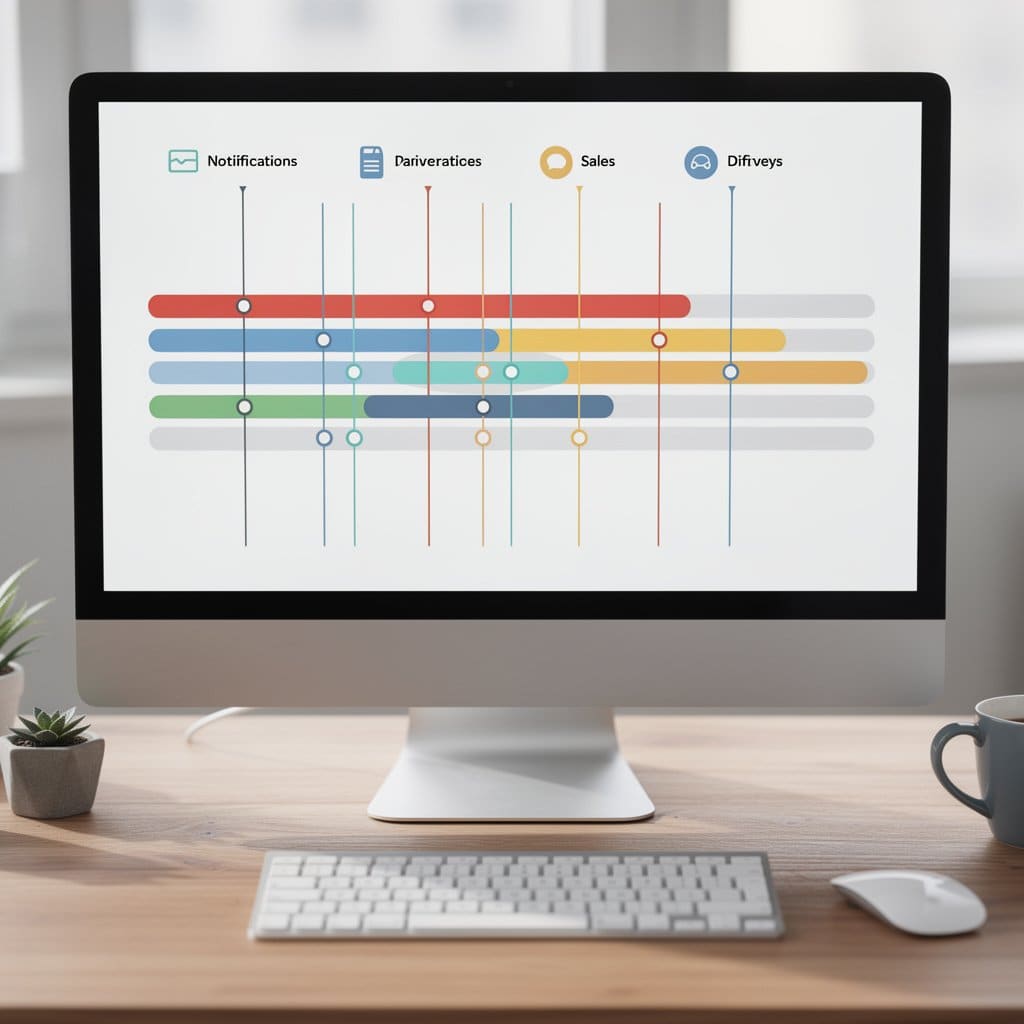 A timeline diagram showing how sales notifications arrive at different times from Discogs and eBay, with a danger zone highlighted where overlap occurs