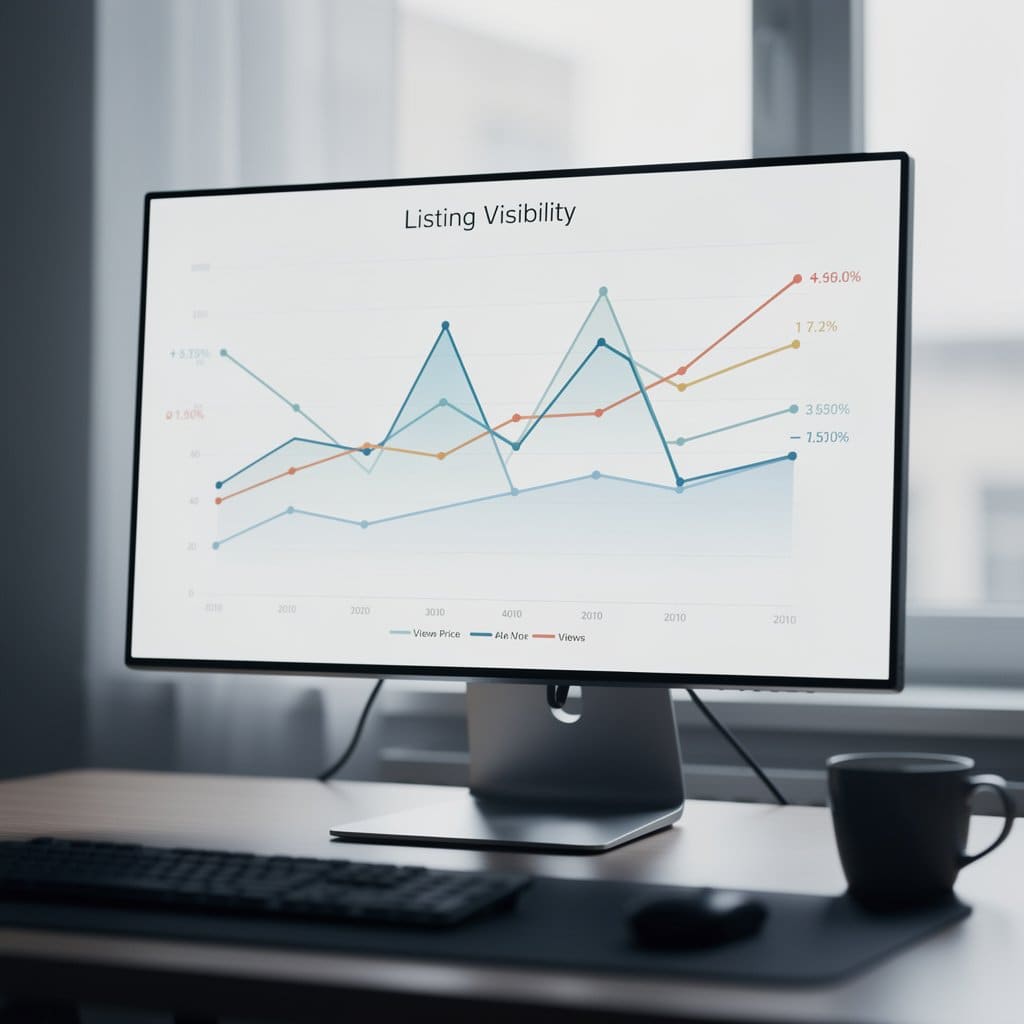 A graph showing listing visibility over time with annotations marking price changes and their corresponding view impacts